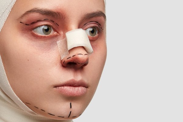 Femme avec le nez cassé